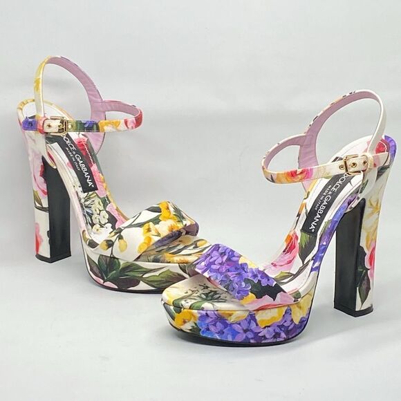 Dolce & Gabbana floral-print gabardine platform sandals size 38 - Picture 9 of 13